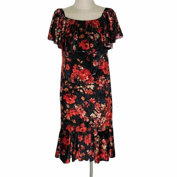 LuLaRoe Cici Mermaid Velour Dress Size M Flounce Hem Floral Soft - Picture 1 of 9